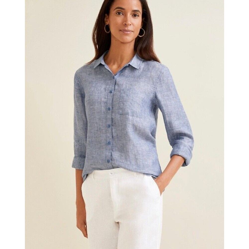 Sigrid Olsen Chambray Button Down Up Blouse Blue … - image 1